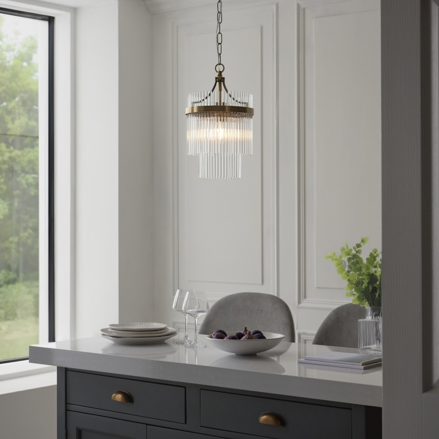 Endon 112572 - Żyrandol na łańcuchu MARIETTA 1xE27/10W/230V mosiądz/przezroczysty