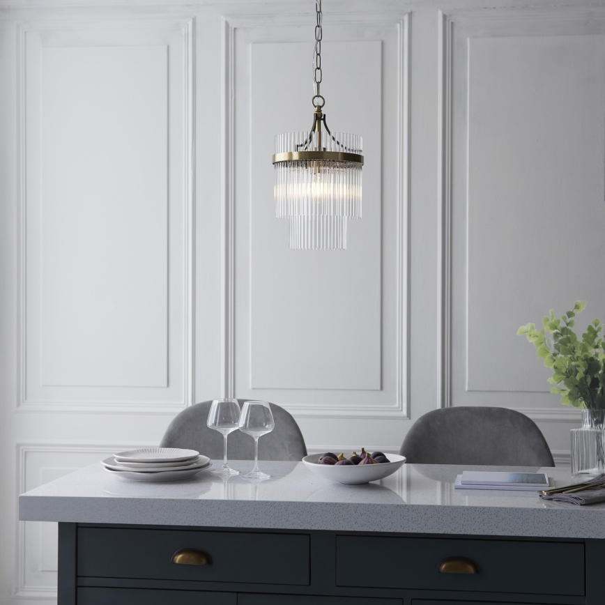 Endon 112572 - Żyrandol na łańcuchu MARIETTA 1xE27/10W/230V mosiądz/przezroczysty