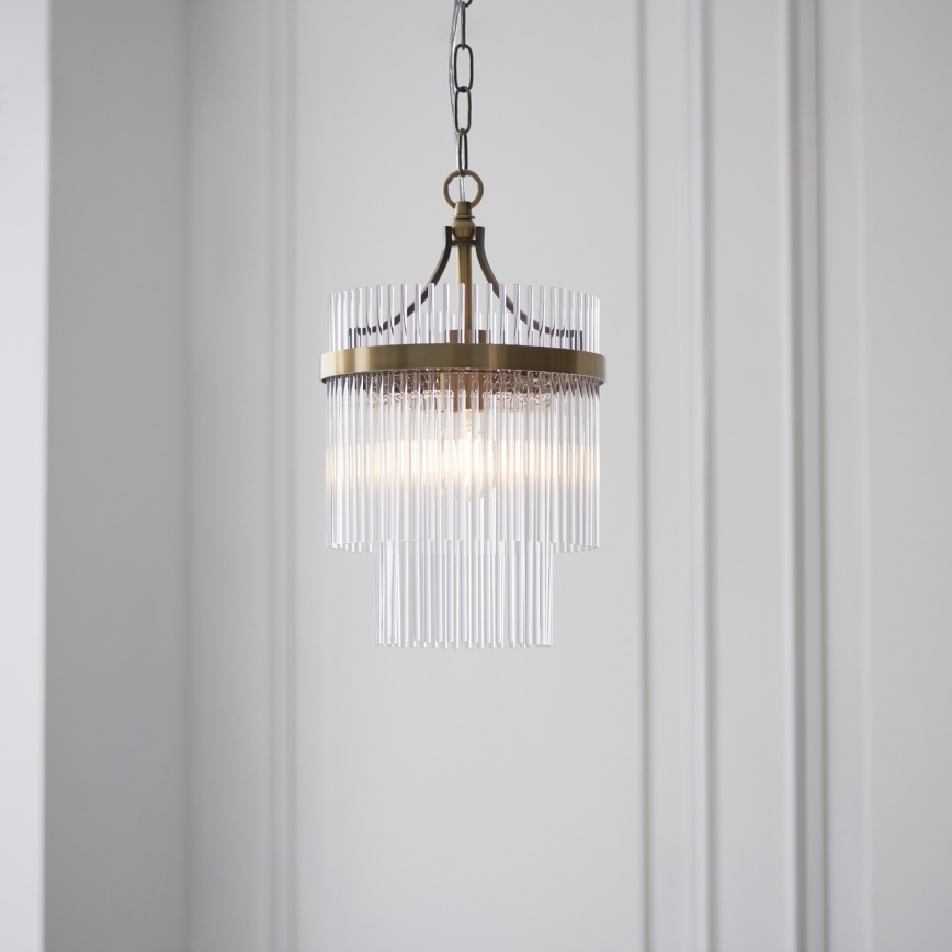Endon 112572 - Żyrandol na łańcuchu MARIETTA 1xE27/10W/230V mosiądz/przezroczysty
