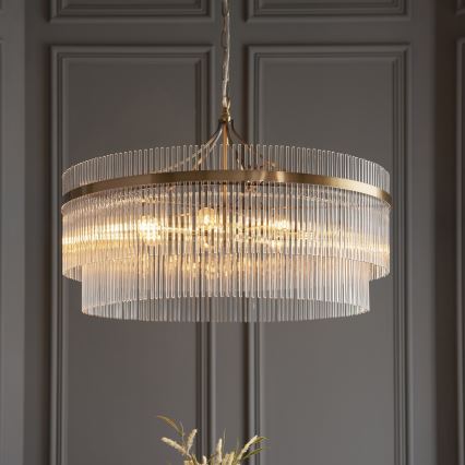 Endon 112574 - Żyrandol na łańcuchu MARIETTA GRAND 7xE14/7W/230V mosiężny/przezroczysty