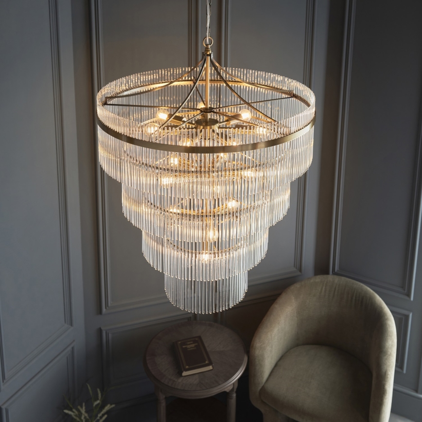 Endon 112576 - Żyrandol na łańcuchu MARIETTA 16xE14/6W/230V mosiądz/przezroczysty