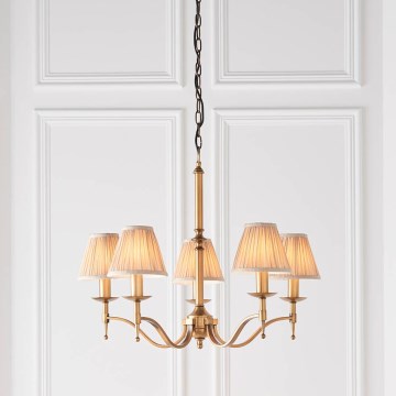 Endon 63627 - Żyrandol na łańcuchu STANFORD 5xE14/40W/230V mosiądz/beżowy