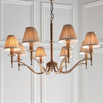 Endon 63629 - Żyrandol na łańcuchu STANFORD 8xE14/40W/230V mosiężny/beżowy