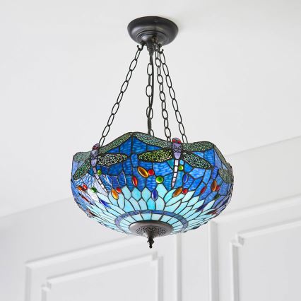 Endon 64075 - Żyrandol na łańcuchu Tiffany DRAGONFLY 3xE27/60W/230V śr. 41 cm