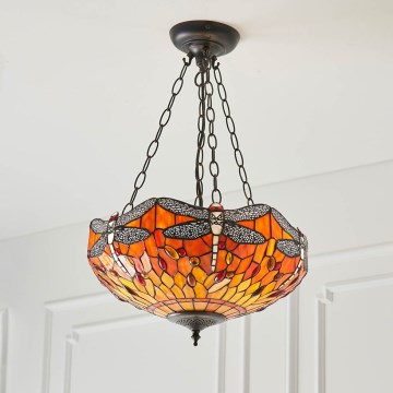 Endon 64076 - Żyrandol na łańcuchu Tiffany DRAGONFLY 3xE27/60W/230V, średnica 41 cm