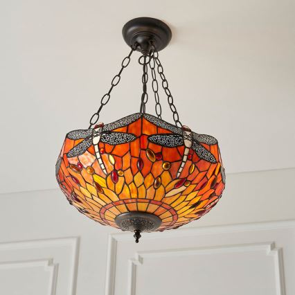 Endon 64076 - Żyrandol na łańcuchu Tiffany DRAGONFLY 3xE27/60W/230V, średnica 41 cm