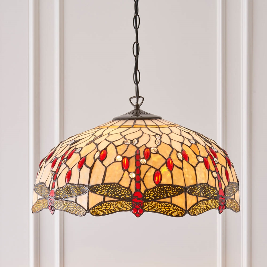 Endon 64079 - Żyrandol na łańcuchu Tiffany DRAGONFLY 3xE27/60W/230V śr. 50 cm