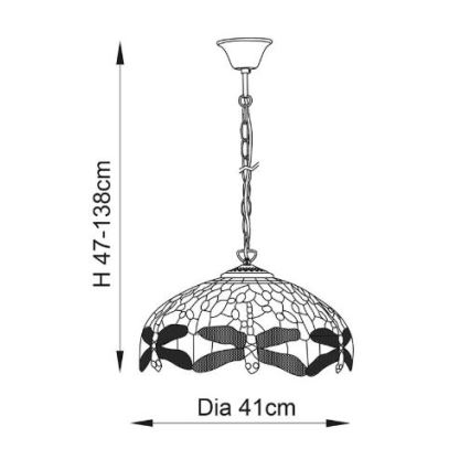 Endon 64080 - Żyrandol na łańcuchu Tiffany DRAGONFLY 3xE27/60W/230V średnica 41 cm