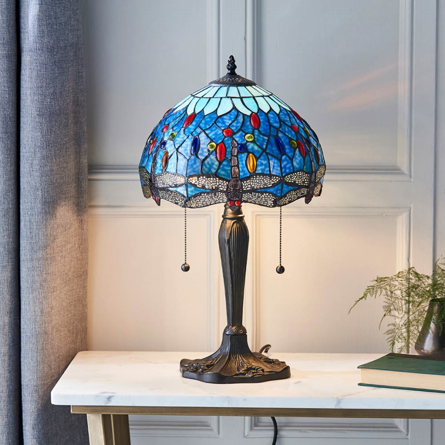 Endon 64090 - Lampa stołowa Tiffany DRAGONFLY 2xE27/60W/230V Ø 30 cm
