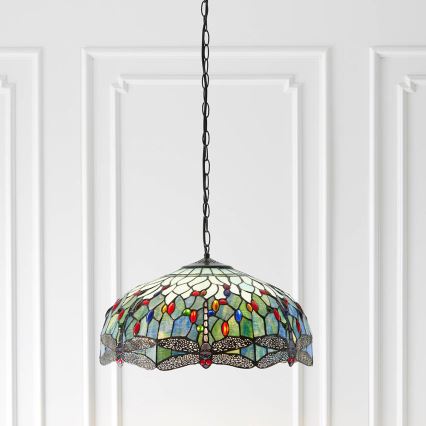 Endon 66148 - Żyrandol na łańcuchu Tiffany DRAGONFLY 3xE27/60W/230V Ø 50 cm