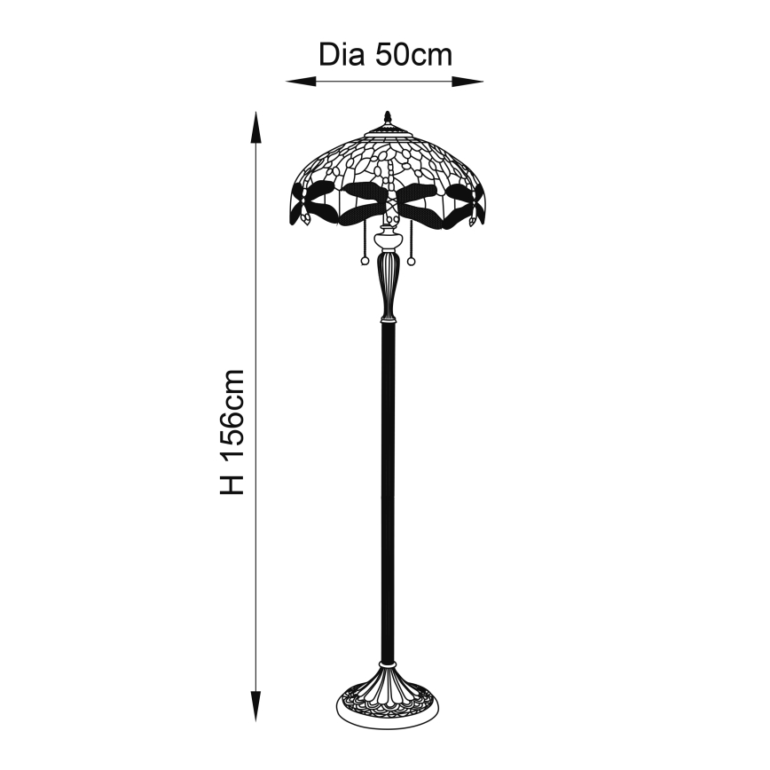 Endon 70940 - Lampa stojąca Tiffany DRAGONFLY 2xE27/60W/230V śr. 50 cm