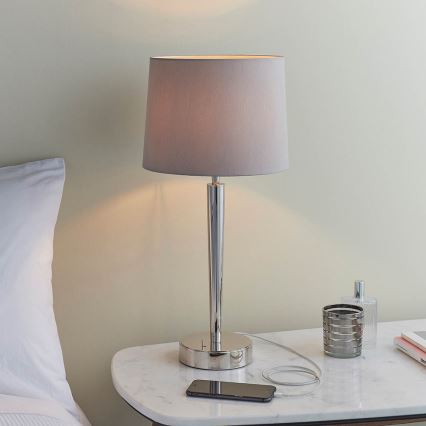 Endon 72175 - Lampa stołowa z portem USB SYON 1xE14/40W/230V chrom błyszczący/beżowy