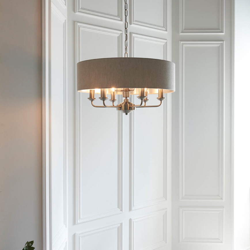 Endon 94357 - Żyrandol na łańcuchu HIGHCLERE 6xE14/40W/230V, śr. 55 cm, beżowy/matowy chrom