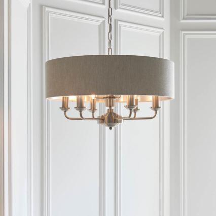 Endon 94357 - Żyrandol na łańcuchu HIGHCLERE 6xE14/40W/230V, śr. 55 cm, beżowy/matowy chrom