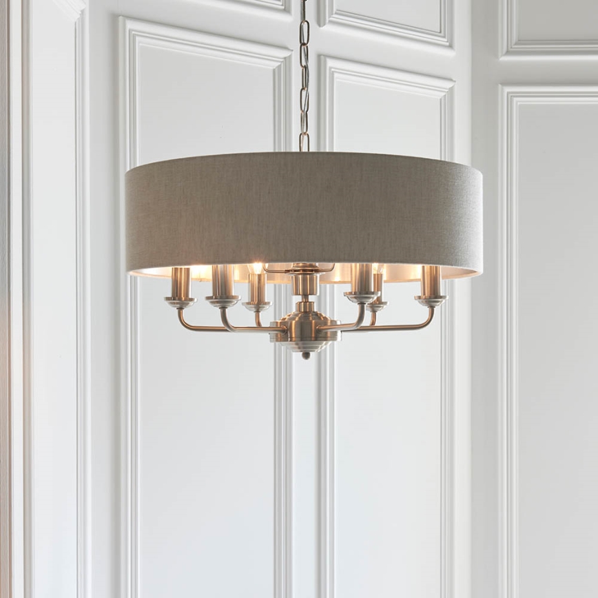 Endon 94357 - Żyrandol na łańcuchu HIGHCLERE 6xE14/40W/230V, śr. 55 cm, beżowy/matowy chrom