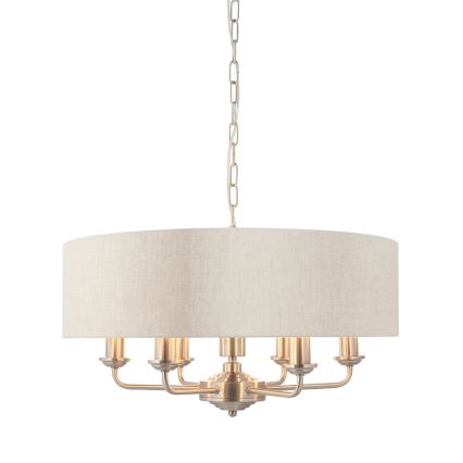 Endon 94357 - Żyrandol na łańcuchu HIGHCLERE 6xE14/40W/230V, śr. 55 cm, beżowy/matowy chrom