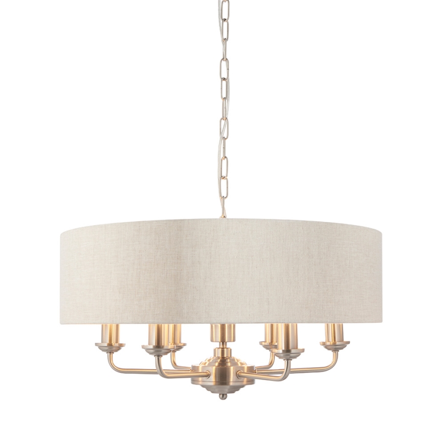 Endon 94357 - Żyrandol na łańcuchu HIGHCLERE 6xE14/40W/230V, śr. 55 cm, beżowy/matowy chrom