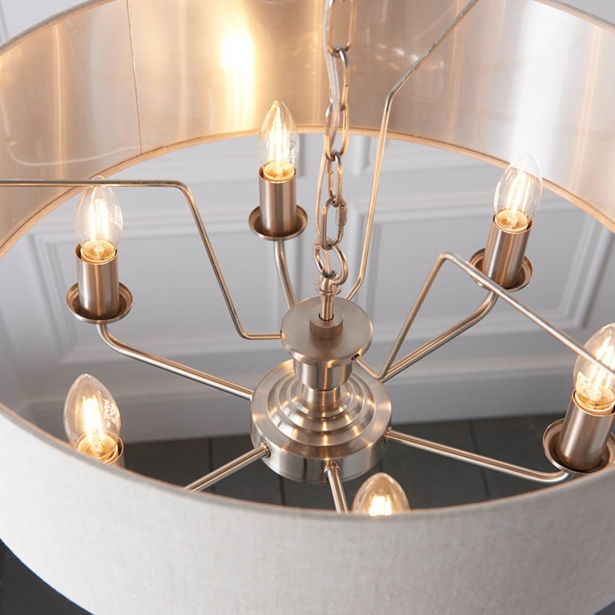 Endon 94357 - Żyrandol na łańcuchu HIGHCLERE 6xE14/40W/230V, śr. 55 cm, beżowy/matowy chrom