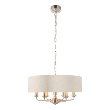 Endon 94357 - Żyrandol na łańcuchu HIGHCLERE 6xE14/40W/230V, śr. 55 cm, beżowy/matowy chrom