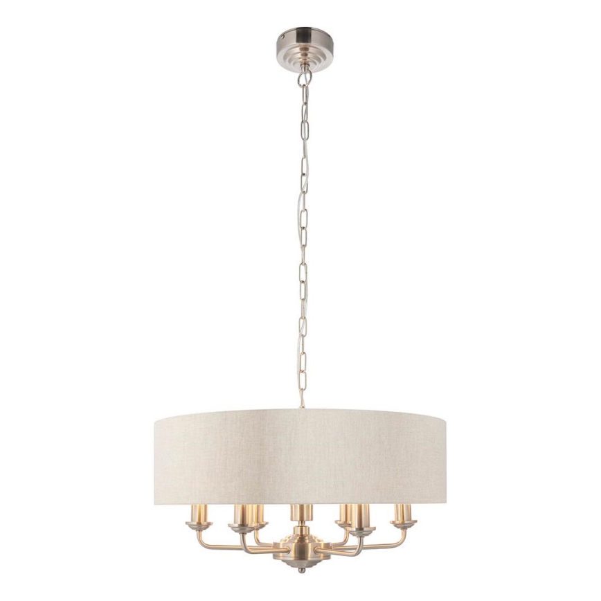 Endon 94357 - Żyrandol na łańcuchu HIGHCLERE 6xE14/40W/230V, śr. 55 cm, beżowy/matowy chrom