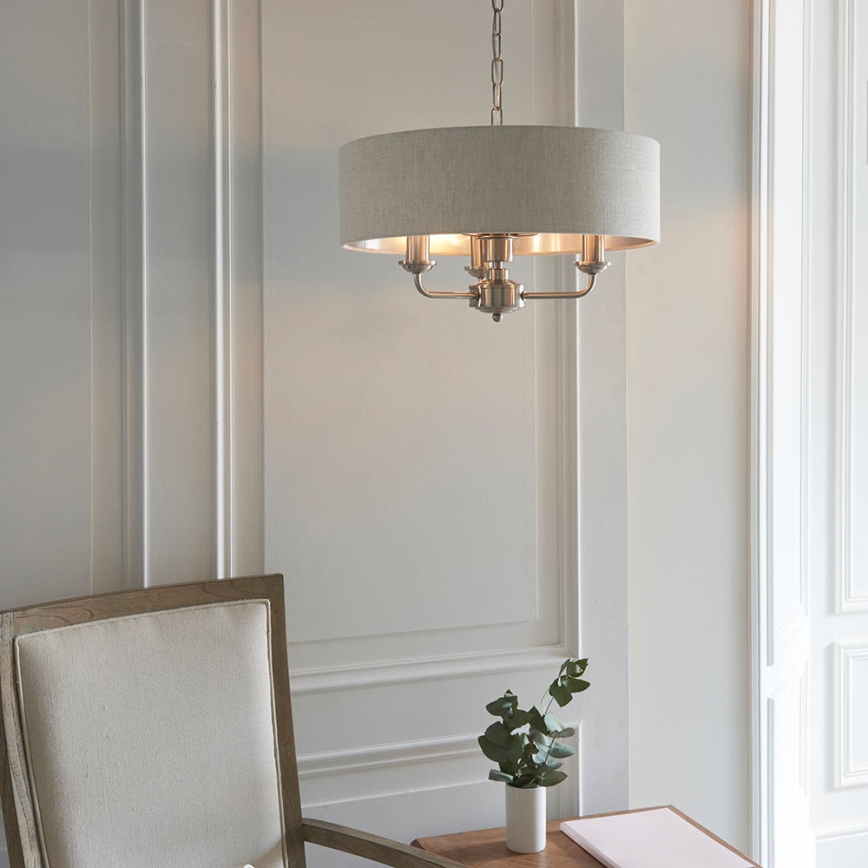 Endon 94361 - Żyrandol na łańcuchu HIGHCLERE 3xE14/40W/230V beżowy/matowy chrom