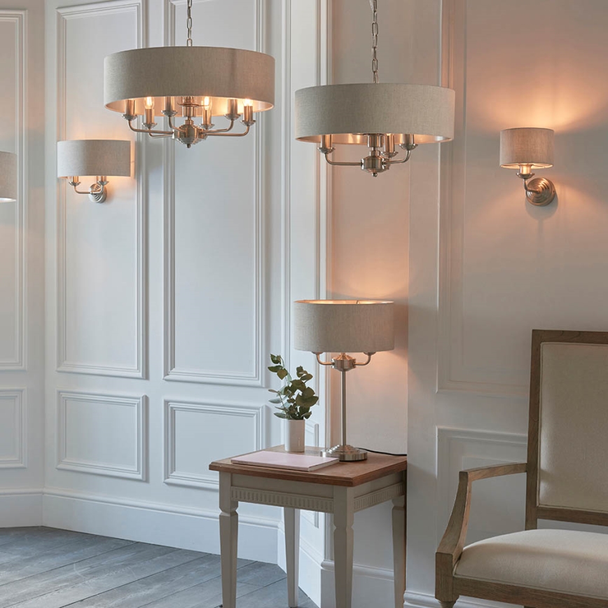 Endon 94361 - Żyrandol na łańcuchu HIGHCLERE 3xE14/40W/230V beżowy/matowy chrom