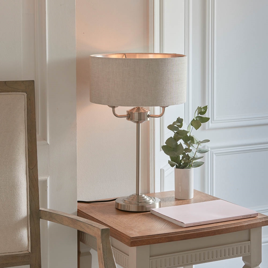 Endon 94369 - Lampa stołowa HIGHCLERE 3xE14/18W/230V beżowa/matowy chrom