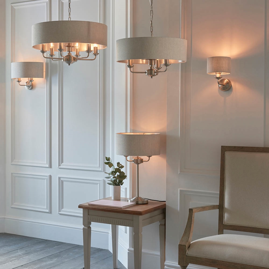 Endon 94369 - Lampa stołowa HIGHCLERE 3xE14/18W/230V beżowa/matowy chrom
