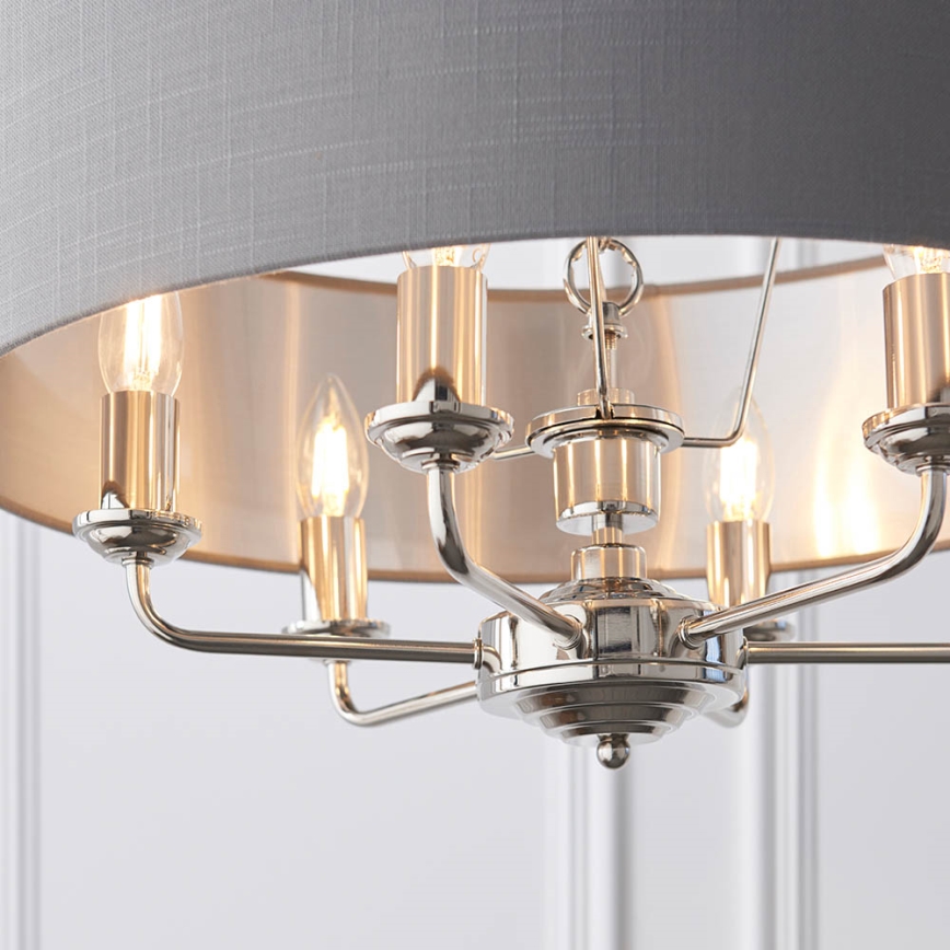 Endon 94373 - Żyrandol na łańcuchu HIGHCLERE 6xE14/40W/230V szary/chrom błyszczący