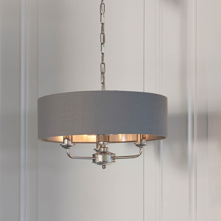 Endon 94377 - Żyrandol na łańcuchu HIGHCLERE 3xE14/40W/230V szary/chrom błyszczący
