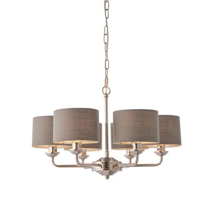 Endon 94381 - Żyrandol na łańcuchu HIGHCLERE 6xE14/28W/230V szary/chrom błyszczący