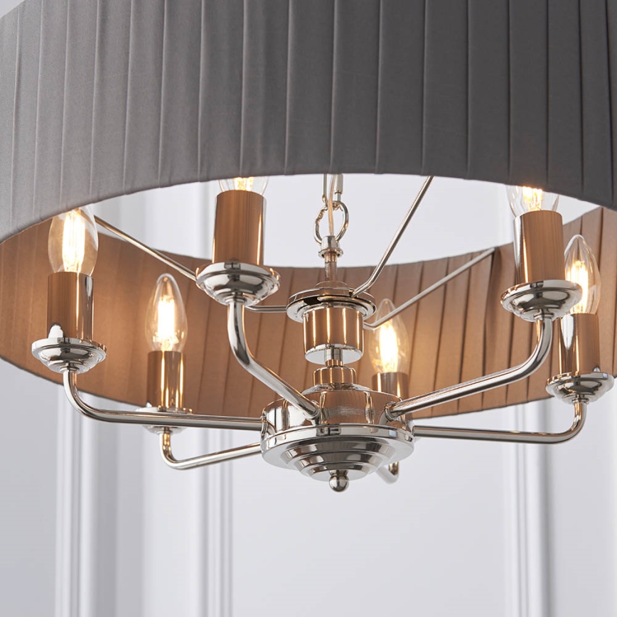Endon 94397 - Żyrandol na łańcuchu HIGHCLERE 6xE14/40W/230V szary/chrom błyszczący