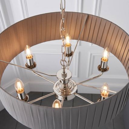 Endon 94397 - Żyrandol na łańcuchu HIGHCLERE 6xE14/40W/230V szary/chrom błyszczący