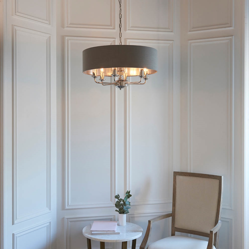Endon 94415 - Żyrandol na łańcuchu HIGHCLERE 8xE14/40W/230V szary/chrom błyszczący śr. 70 cm