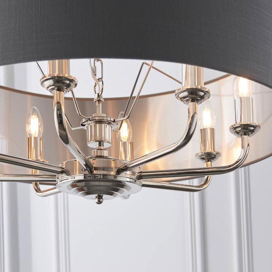 Endon 94415 - Żyrandol na łańcuchu HIGHCLERE 8xE14/40W/230V szary/chrom błyszczący śr. 70 cm