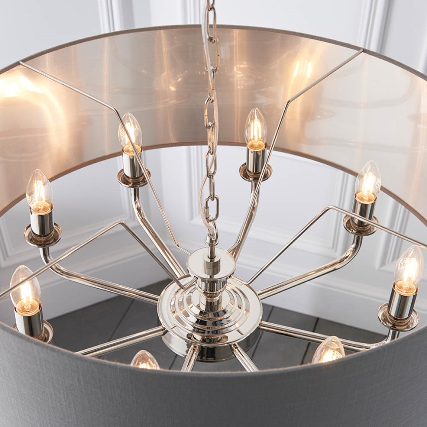 Endon 94415 - Żyrandol na łańcuchu HIGHCLERE 8xE14/40W/230V szary/chrom błyszczący śr. 70 cm