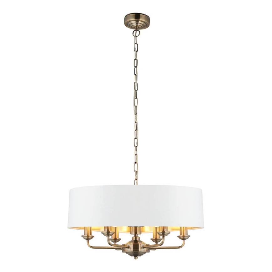 Endon 98933 - Żyrandol na łańcuchu HIGHCLERE 6xE14/40W/230V biały/mosiądz