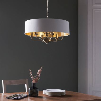 Endon 98933 - Żyrandol na łańcuchu HIGHCLERE 6xE14/40W/230V biały/mosiądz