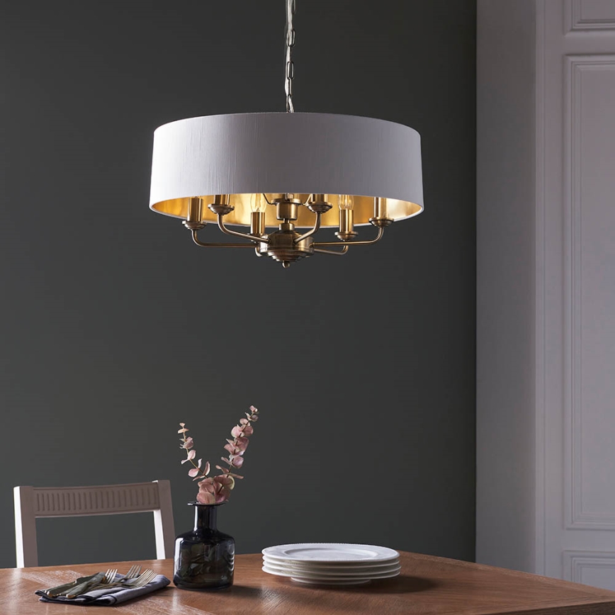Endon 98933 - Żyrandol na łańcuchu HIGHCLERE 6xE14/40W/230V biały/mosiądz