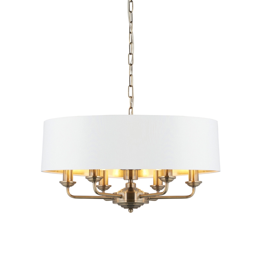 Endon 98933 - Żyrandol na łańcuchu HIGHCLERE 6xE14/40W/230V biały/mosiądz