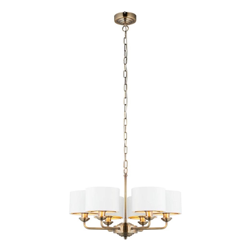 Endon 98936 - Żyrandol na łańcuchu HIGHCLERE 6xE14/28W/230V biały/mosiądz