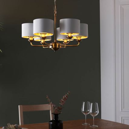 Endon 98936 - Żyrandol na łańcuchu HIGHCLERE 6xE14/28W/230V biały/mosiądz
