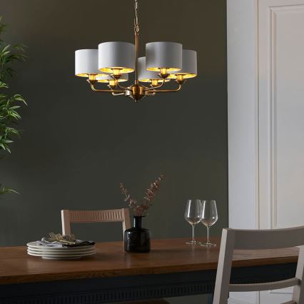 Endon 98936 - Żyrandol na łańcuchu HIGHCLERE 6xE14/28W/230V biały/mosiądz