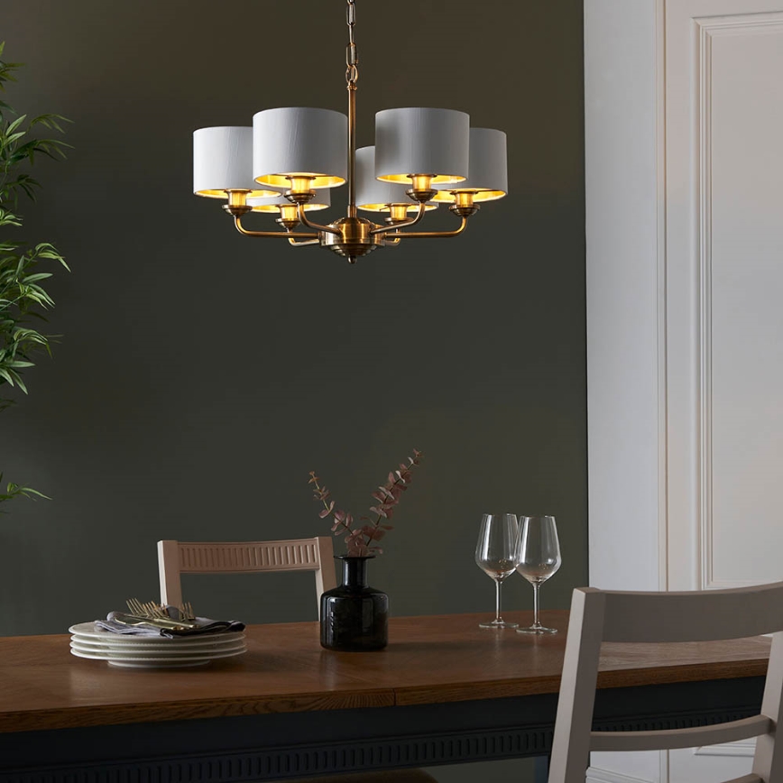 Endon 98936 - Żyrandol na łańcuchu HIGHCLERE 6xE14/28W/230V biały/mosiądz