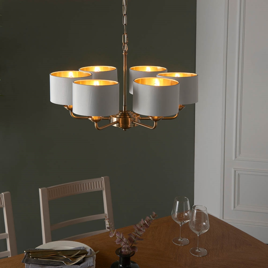 Endon 98936 - Żyrandol na łańcuchu HIGHCLERE 6xE14/28W/230V biały/mosiądz