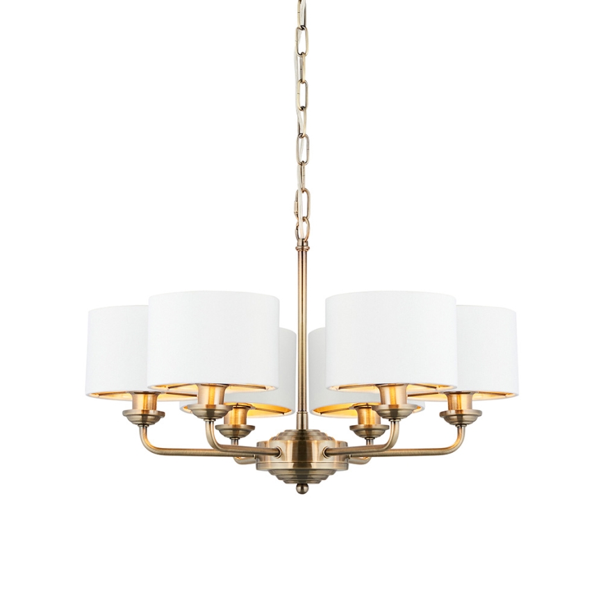 Endon 98936 - Żyrandol na łańcuchu HIGHCLERE 6xE14/28W/230V biały/mosiądz