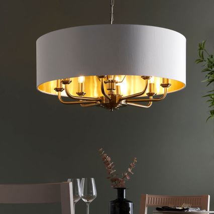 Endon 98938 - Żyrandol na łańcuchu HIGHCLERE 8xE14/40W/230V śr. 70 cm biały/mosiądz