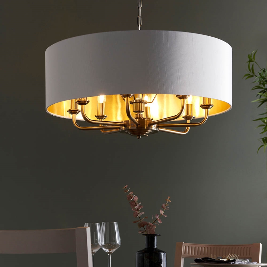Endon 98938 - Żyrandol na łańcuchu HIGHCLERE 8xE14/40W/230V śr. 70 cm biały/mosiądz