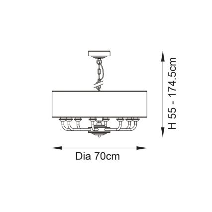 Endon 99152 - Żyrandol na łańcuchu HIGHCLERE 8xE14/40W/230V szary/matowy chrom śr. 70 cm