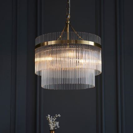 Endon 99167 - Żyrandol na łańcuchu MARIETTA 3xE14/7W/230V mosiądz/przezroczysty